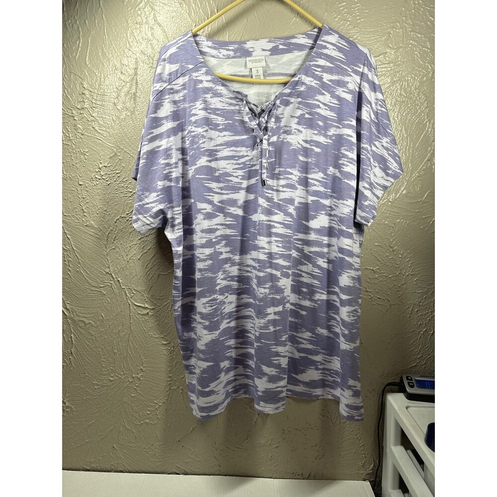 Chico's Weekends Purple Camo Zebra Lace-Up Pullover Tunic Size 3 US XL‎